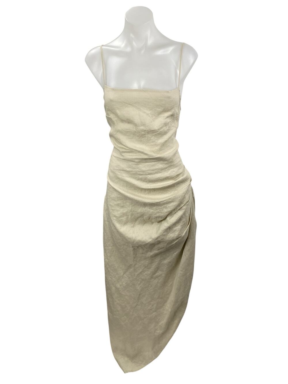 NA-KD Beige Cream Sleeveless Cami Tank Ruched Asymmetric Maxi Dress Size 10